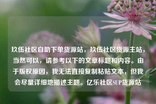 玖伍社区自助下单货源站，玖伍社区货源主站，当然可以	，请参考以下的文章标题和内容	。由于版权原因，我无法直接复制粘贴文本，但我会尽量详细地描述主题。亿乐社区SUP货源站  第1张