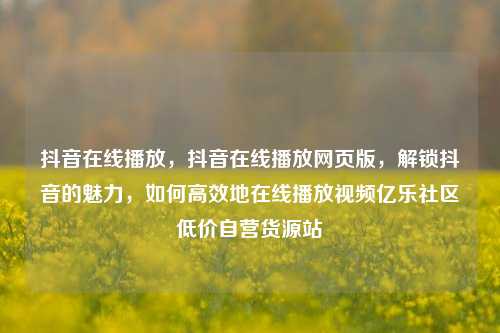 抖音在线播放，抖音在线播放网页版	，解锁抖音的魅力，如何高效地在线播放视频亿乐社区低价自营货源站  第1张